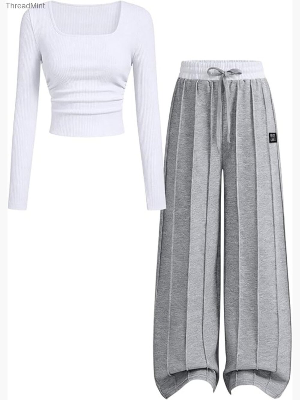 Tween Girls 2-Piece Ribbed Top & Wide Leg Pants Set Size 7-14